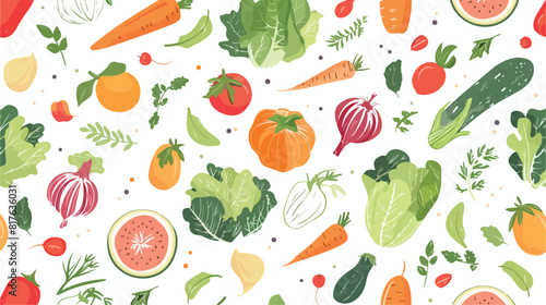 Seamless pattern with fresh vegetables on white background