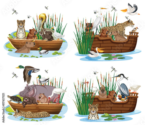 Illustration of diverse animals on Noah's Ark
