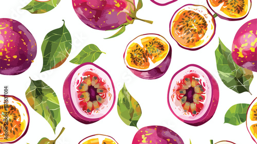 Seamless pattern with passion fruits on white background