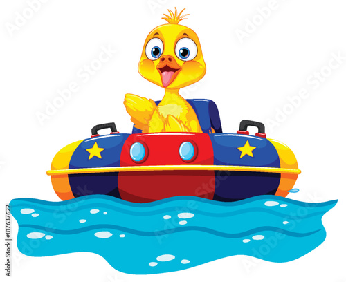 Cartoon duck enjoying a ride in a watercraft