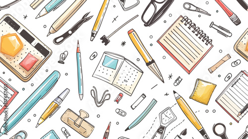 Seamless pattern with stationery art and office tools