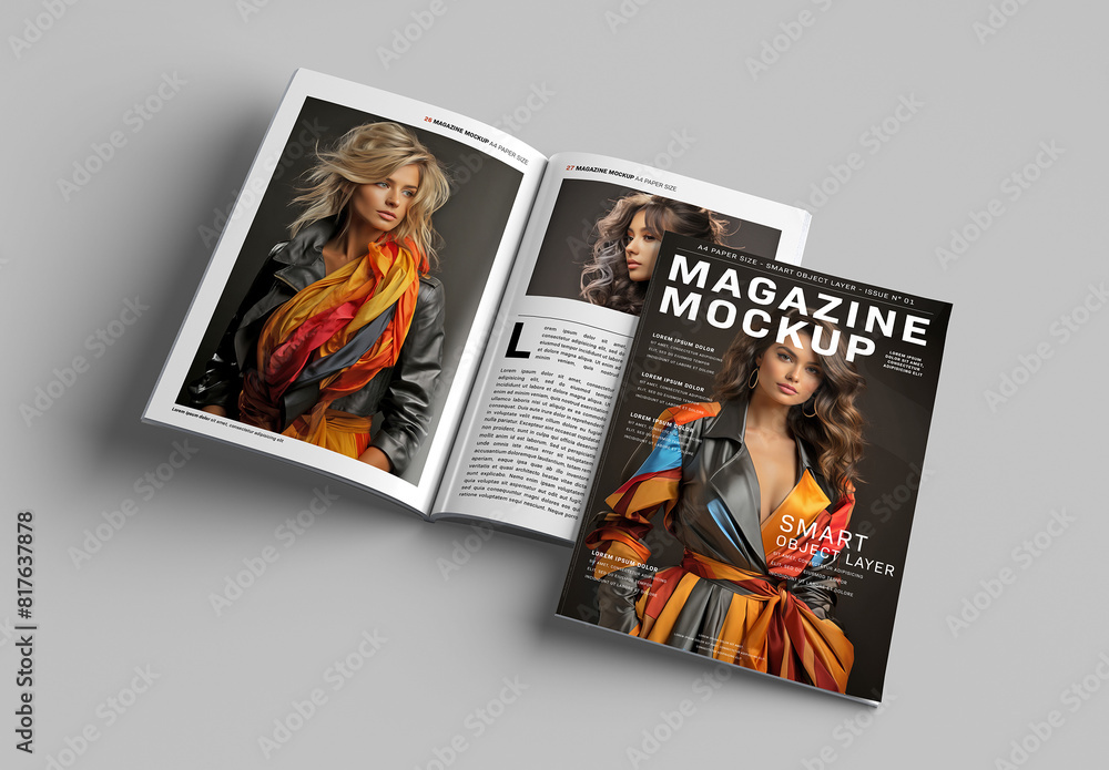 Isolated Magazine Cover and Open Magazine Mockup on White Background ...