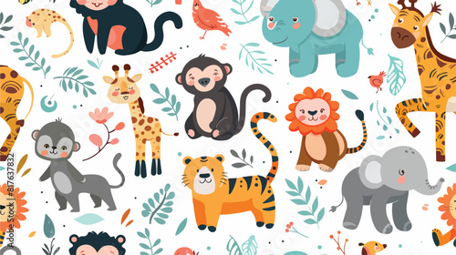 Seamless pattern with various cute and funny cartoon