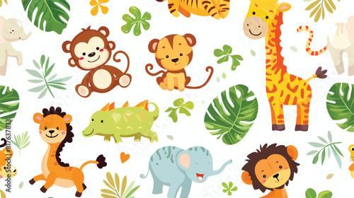 Seamless pattern with various cute and funny cartoon