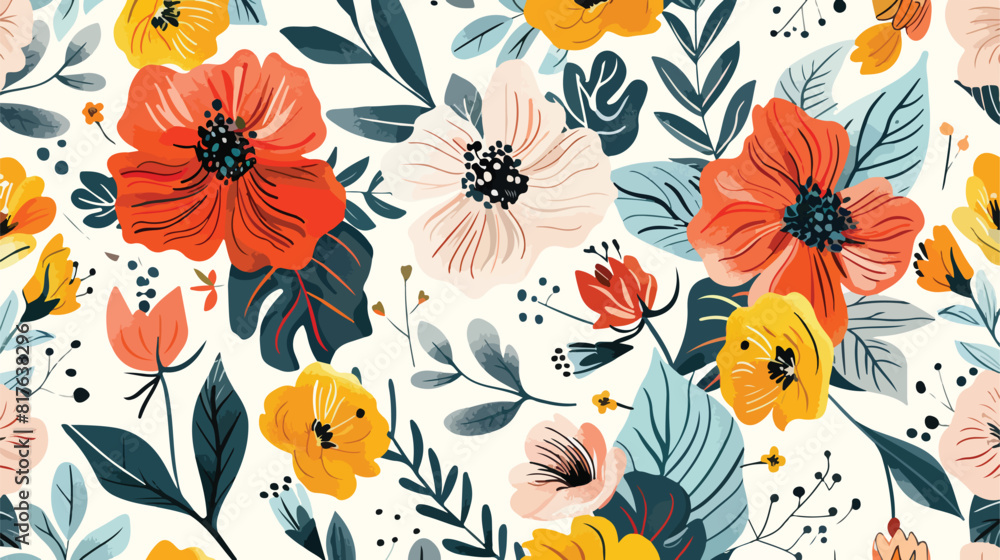 Seamless summer floral pattern. Bright flowers print