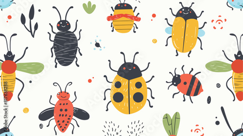 Seamless repeating pattern with cute insects. Endless