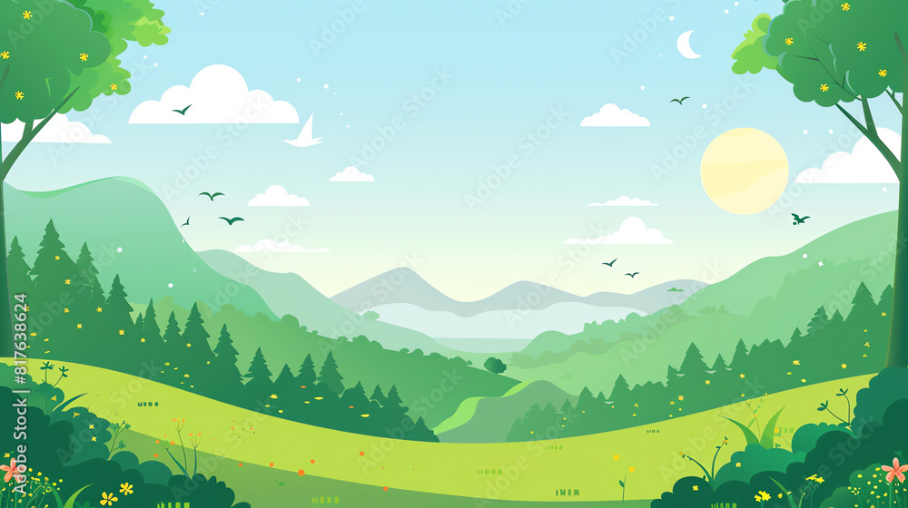 Fototapeta premium Mountain Background in Cartoon Style