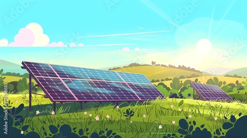 bifacial solar cell flat design front view renewable cartoon drawing Triadic Color Scheme photo