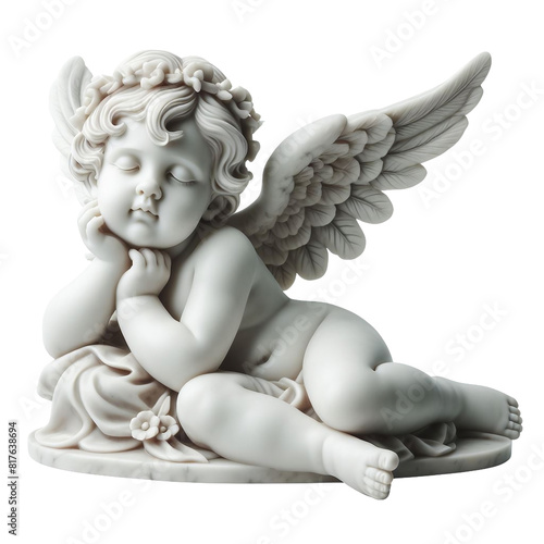 Cherubs Marble Statue Isolated on Transparent or White Background (PNG) 