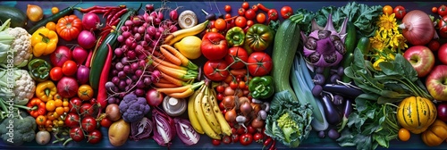 Colorful Rainbow Healthy Organic of Fruits and Vegetables  Overhead View