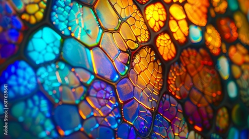 A close up of colorful glass with light.
