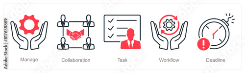A set of 5 Project Management icons as manage, collaboration, task