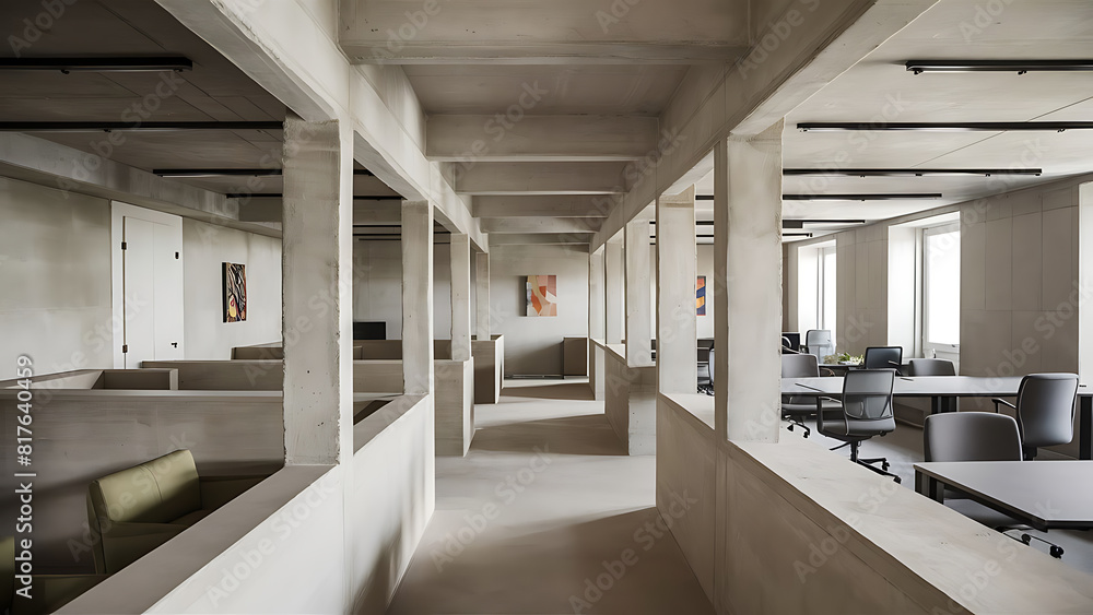 Minimalistic concrete coworking office interior Minimalistic concrete coworking office interior