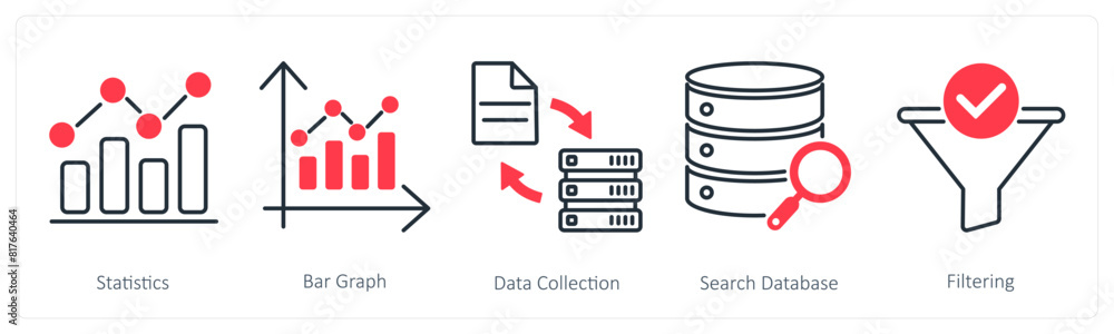 A set of 5 Statistics icons as statistics, bar graph, data collection A set of 5 Statistics icons as statistics, bar graph, data collection