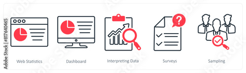 A set of 5 Statistics icons as web statistics, dashboard, interpreting data photo
