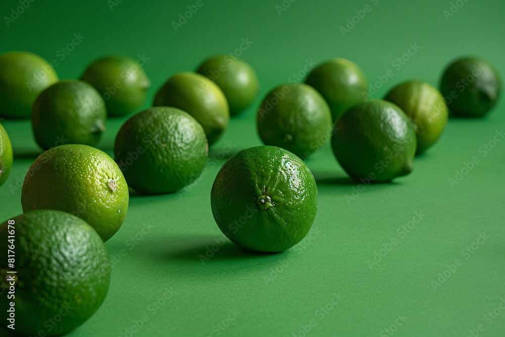 lime fruits on the green background lime fruits on the green background