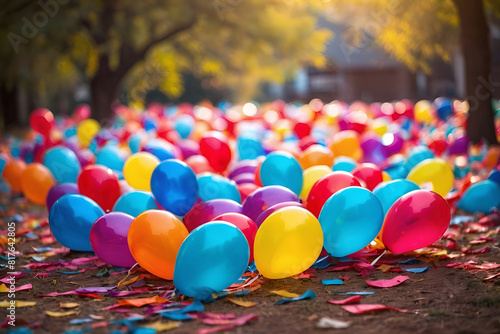 Colorful party balloons in an outdoor background