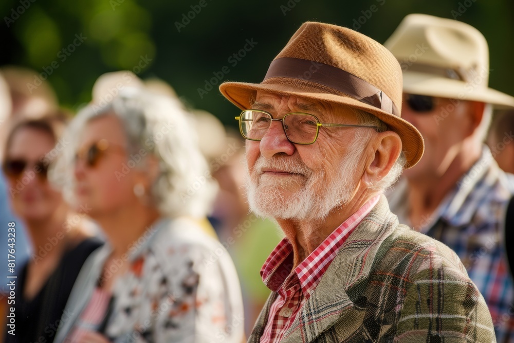 Portrait of an old man in a hat and glasses at a flea market Portrait of an old man in a hat and glasses at a flea market