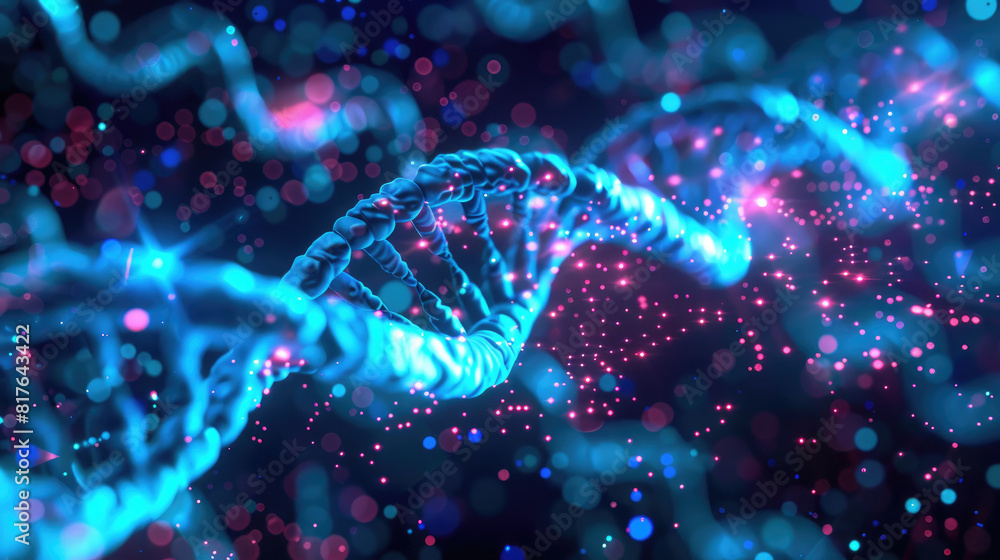A blue and red DNA strand with a blue and red background. The blue and red colors are bright and vibrant, giving the image a lively and energetic mood. The image is of a scientific concept A blue and red DNA strand with a blue and red background. The blue and red colors are bright and vibrant, giving the image a lively and energetic mood. The image is of a scientific concept