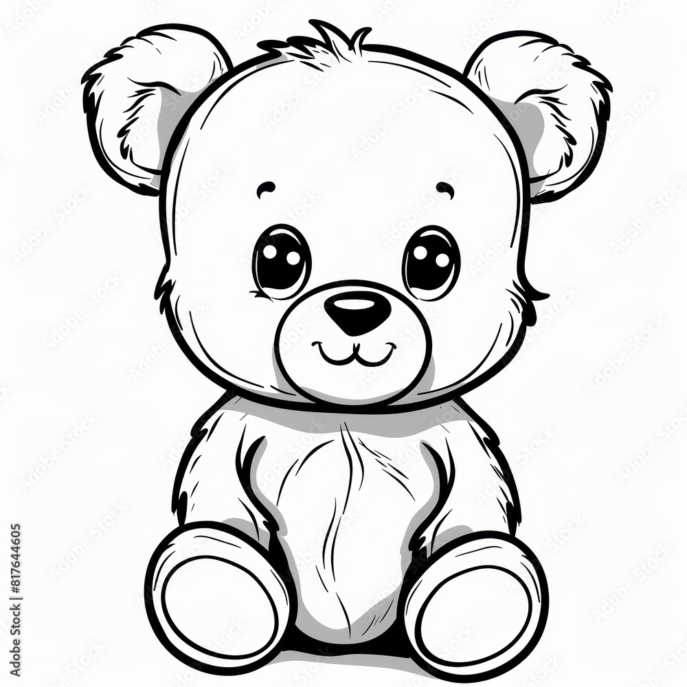 Chibi Bear Plush Toy online shopping, drawn in black and white with clear, thick lines for a preschool coloring book, simple cartoon style, isolated on a white background Chibi Bear Plush Toy online shopping, drawn in black and white with clear, thick lines for a preschool coloring book, simple cartoon style, isolated on a white background