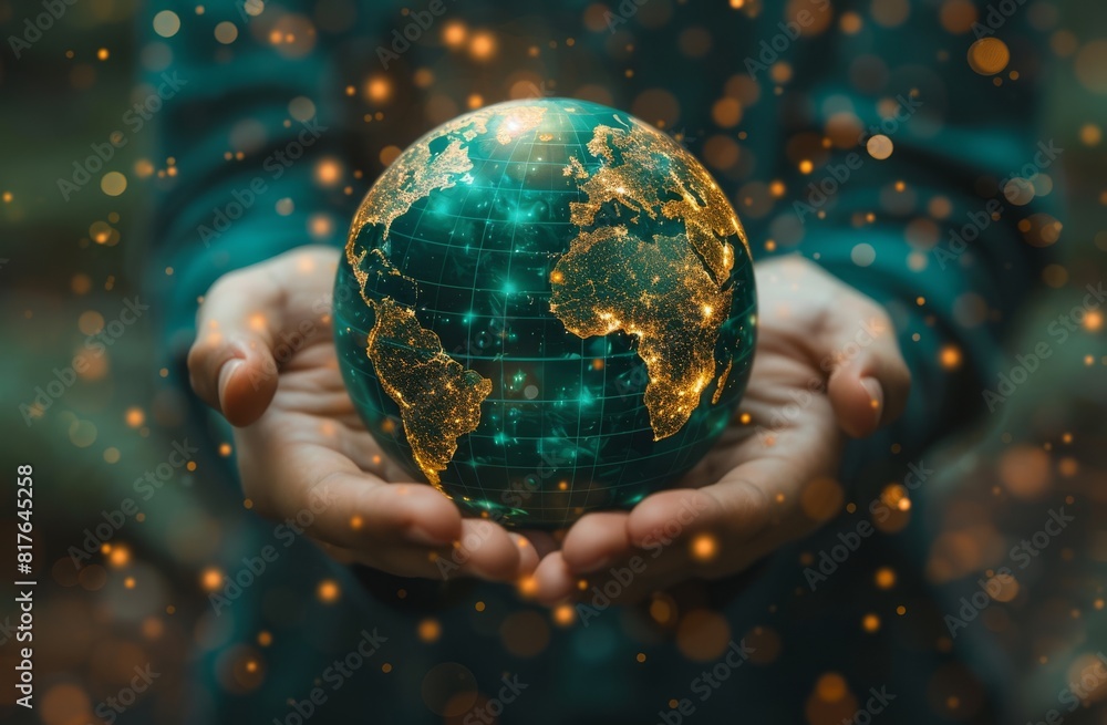 Businessman in Grey Suit Holding Small Earth Globe in Hands Businessman in Grey Suit Holding Small Earth Globe in Hands