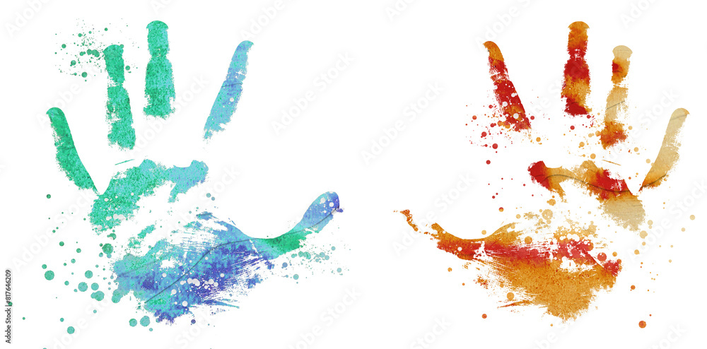 Colorful hand prints isolated on transparent background Colorful hand prints isolated on transparent background