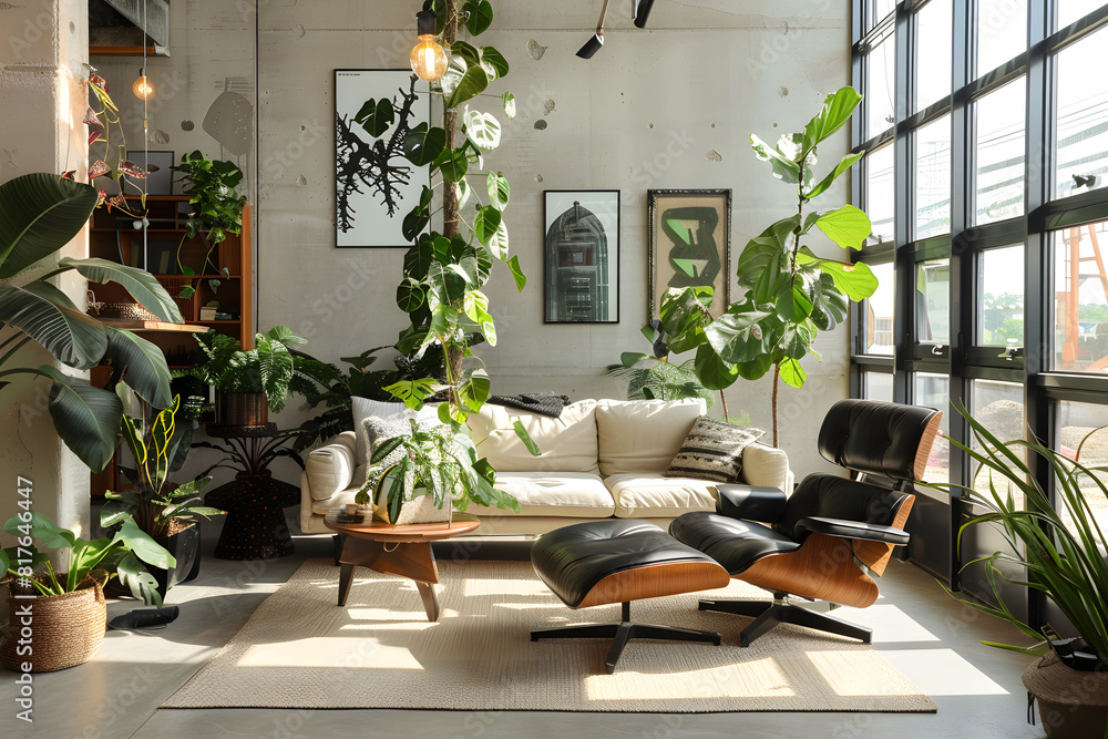 Modern urban jungle living room interior