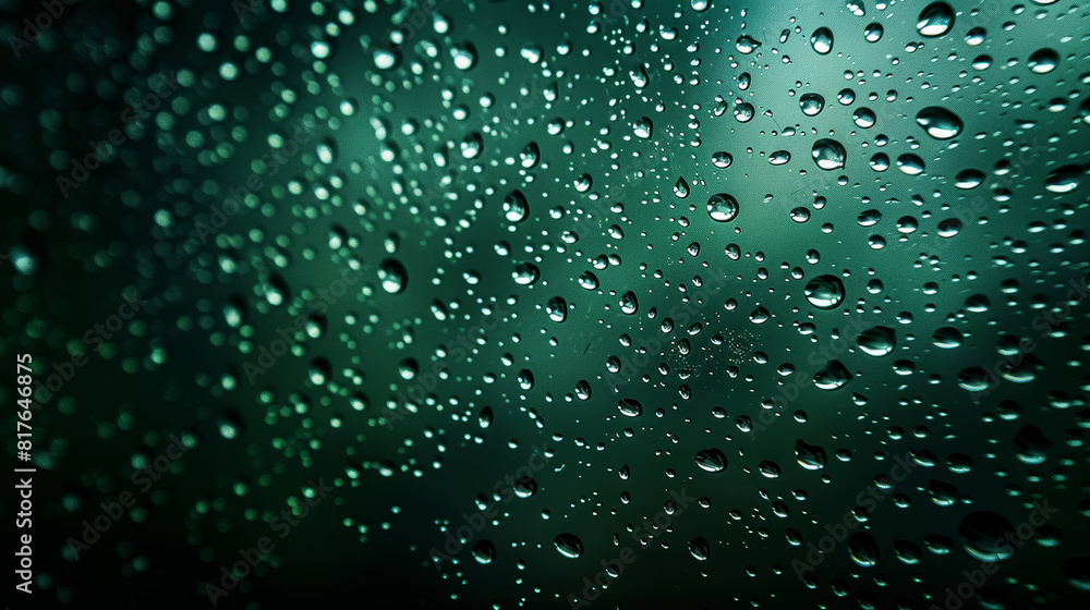 Close-up of sparkling water droplets on glass against a dark emerald-to-black gradient background Close-up of sparkling water droplets on glass against a dark emerald-to-black gradient background