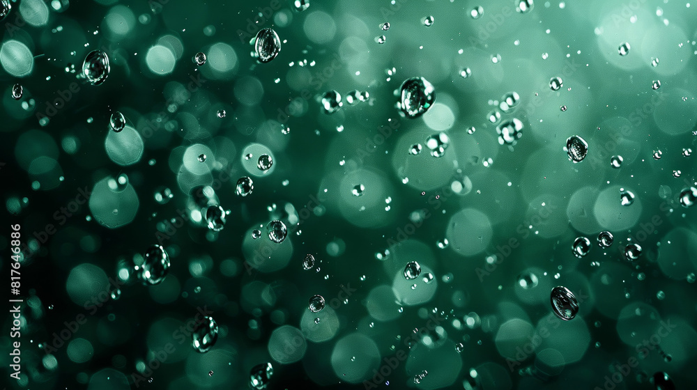 Close-up of sparkling water droplets on glass against a dark emerald-to-black gradient background Close-up of sparkling water droplets on glass against a dark emerald-to-black gradient background
