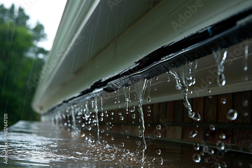 Closeup of overflowing gutter during intense monsoonal showers  photo