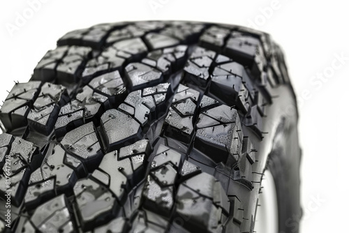 Dynamic rubber tire texture with bold  black treads  isolated on white for contrast 