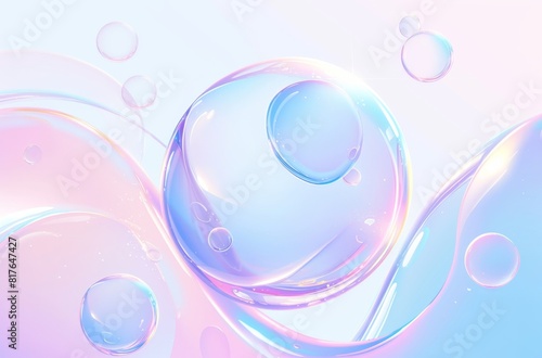  Soft Blue  Pink  and Purple Gradient Bubbles on White Background Vector Illustration. Gentle Shapes and Flowing Lines Create an Abstract Composition with a Dreamlike Atmosphere. The Design is Suitabl