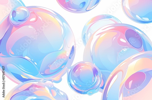  Soft Blue, Pink, and Purple Gradient Bubbles on White Background Vector Illustration. Gentle Shapes and Flowing Lines Create an Abstract Composition with a Dreamlike Atmosphere. The Design is Suitabl photo