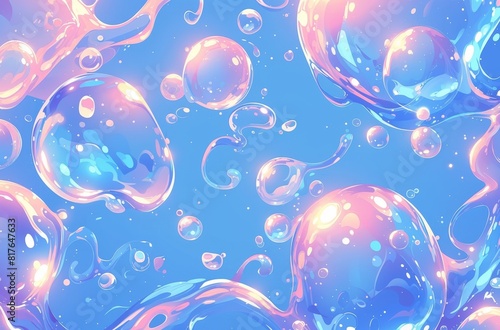  Soft Blue, Pink, and Purple Gradient Bubbles on White Background Vector Illustration. Gentle Shapes and Flowing Lines Create an Abstract Composition with a Dreamlike Atmosphere. The Design is Suitabl photo