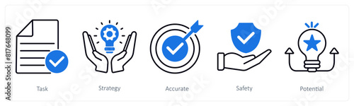 A set of 5 Success icons as task, strategy, accurate