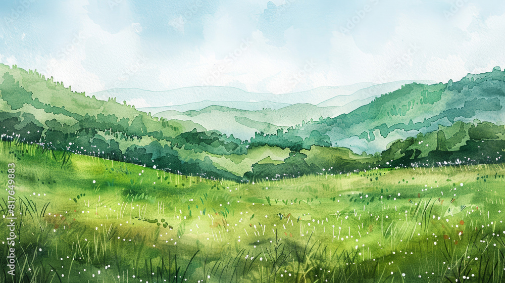 watercolor lush green meadows 