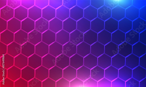 Hexagonal abstract technology background. Geometric hexagon with futuristic technology digital hi-tech background. Pink blue honeycomb texture grid. Science futuristic energy technology. Vector EPS10.