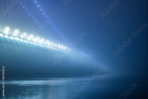 The eerie glow of the Verrazano Bridge on a hazy night in NYC