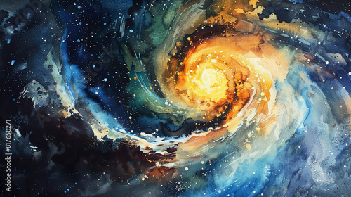 watercolor Spiral galaxy in space 