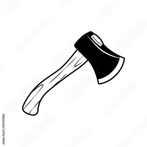 Wooden axe line icon isolated on a white background.