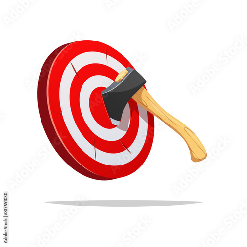 Throw Axe in wood target vector isolated on white background