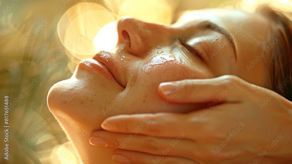 Naklejka premium Capture the essence of relaxation with a low-angle view of a serene Massage Therapy session Showcase warm