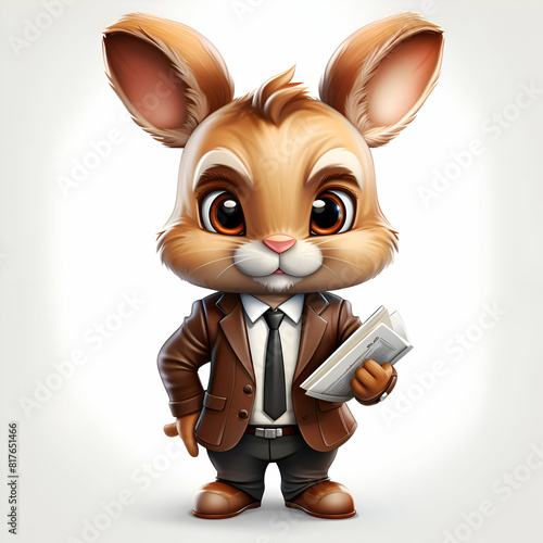  illustration of Cute cartoon rabbit in brown jacket and tie.