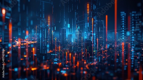 Wallpaper Mural Financial chart background, business concept with stock market charts and financial data with city night light background. Torontodigital.ca