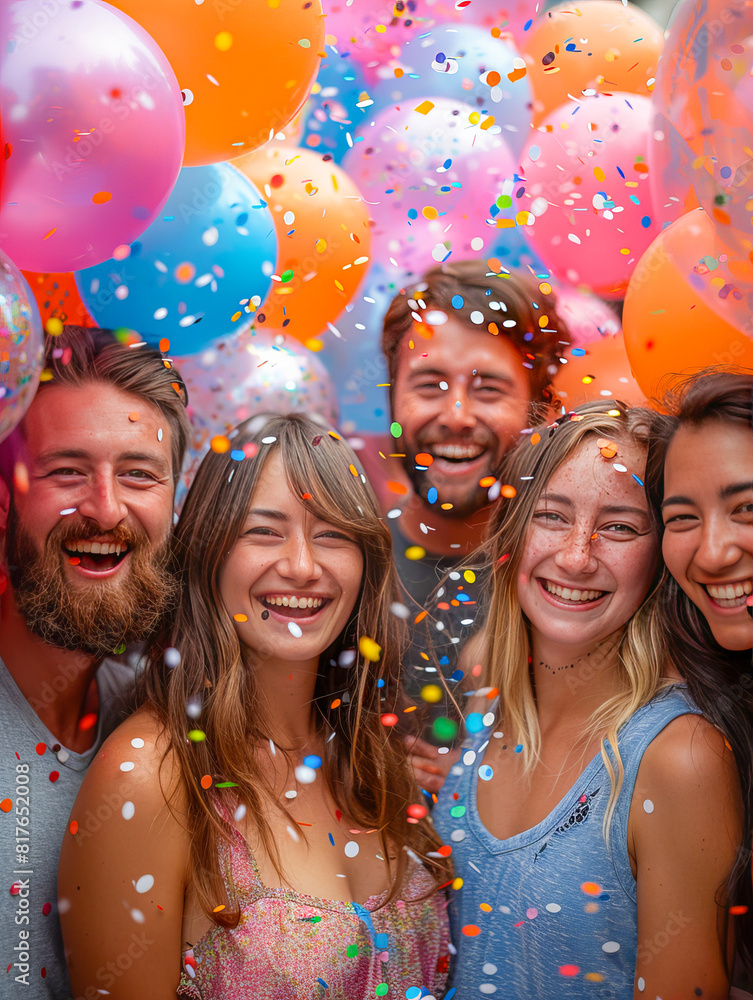Festive celebration with friends and balloons Festive celebration with friends and balloons