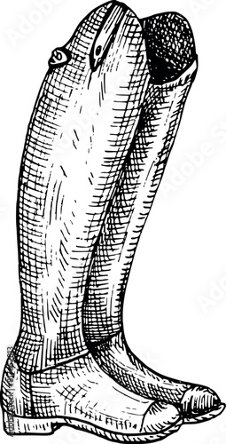 Boot. Graphic vector illustration of a equestrian riding boot. Hand painting. Horse equipment, for horse sport