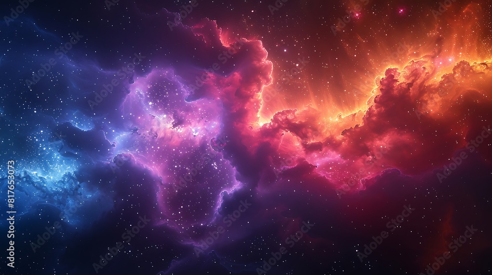 Beautiful colorful nebula in deep space starry sky galaxy.