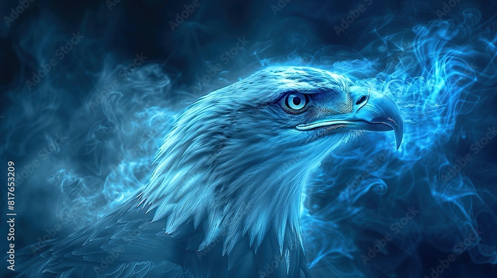 Obraz premium Digital art of a blue American bald eagle emitting smoke