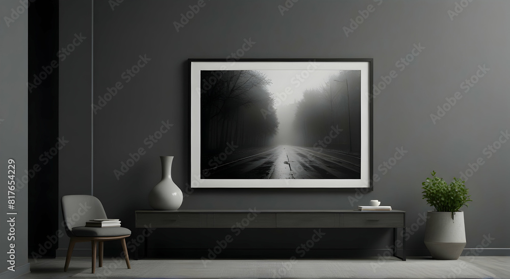 Fototapeta premium a black and white photo of a road in the fog