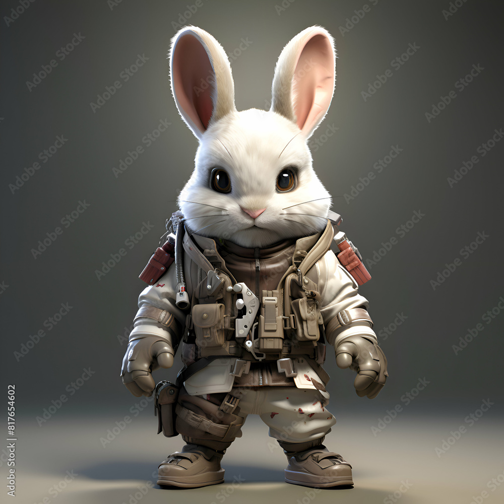 3D Illustration of a Cute White Rabbit in Space Suit 3D Illustration of a Cute White Rabbit in Space Suit